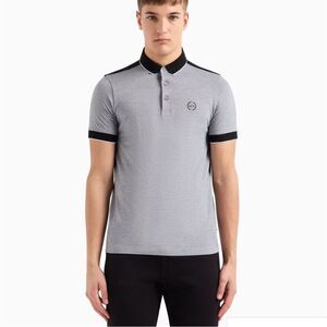 Armani Exchange Cotton Polo with Contrasting Details Gray Polo Shirt- Size XL